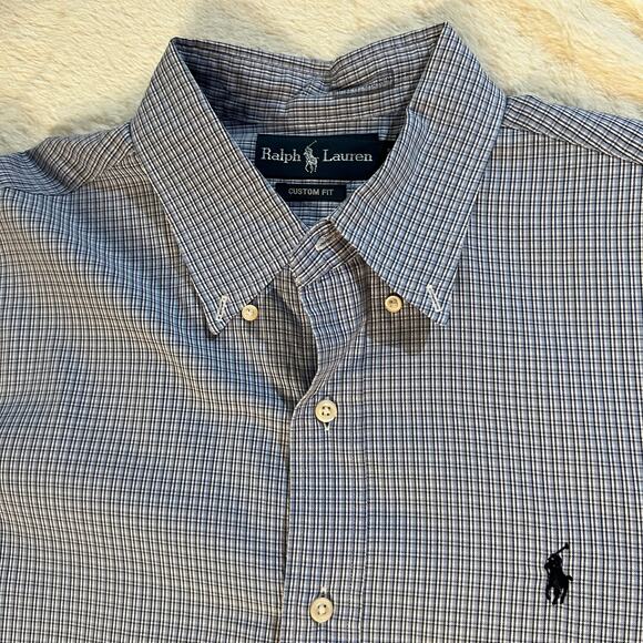 Ralph Lauren Custom Fit - Mens L L/S Button Down Oxford - Blue Gray White Plaid - Picture 4 of 13